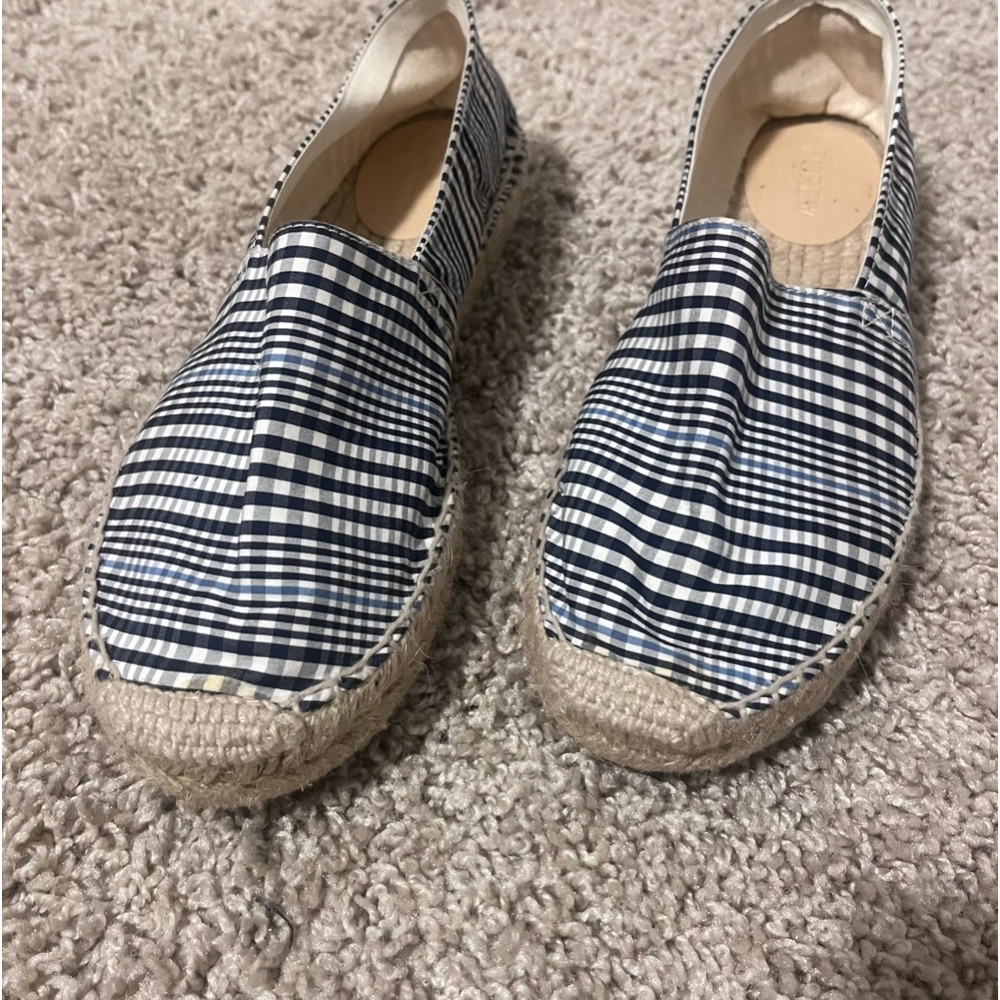J Crew Gingham Plaid Espadrille Casual Flats Size 8 GUC